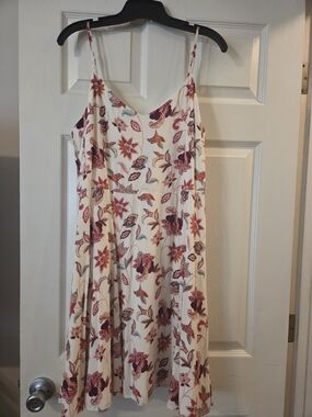 LOFT White Mini Sundress with Burgundy & Rust Floral Print